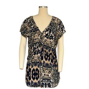 Miss Tina Women's XL Blue Leopard Print Short Sleeve Blouse Casual Top